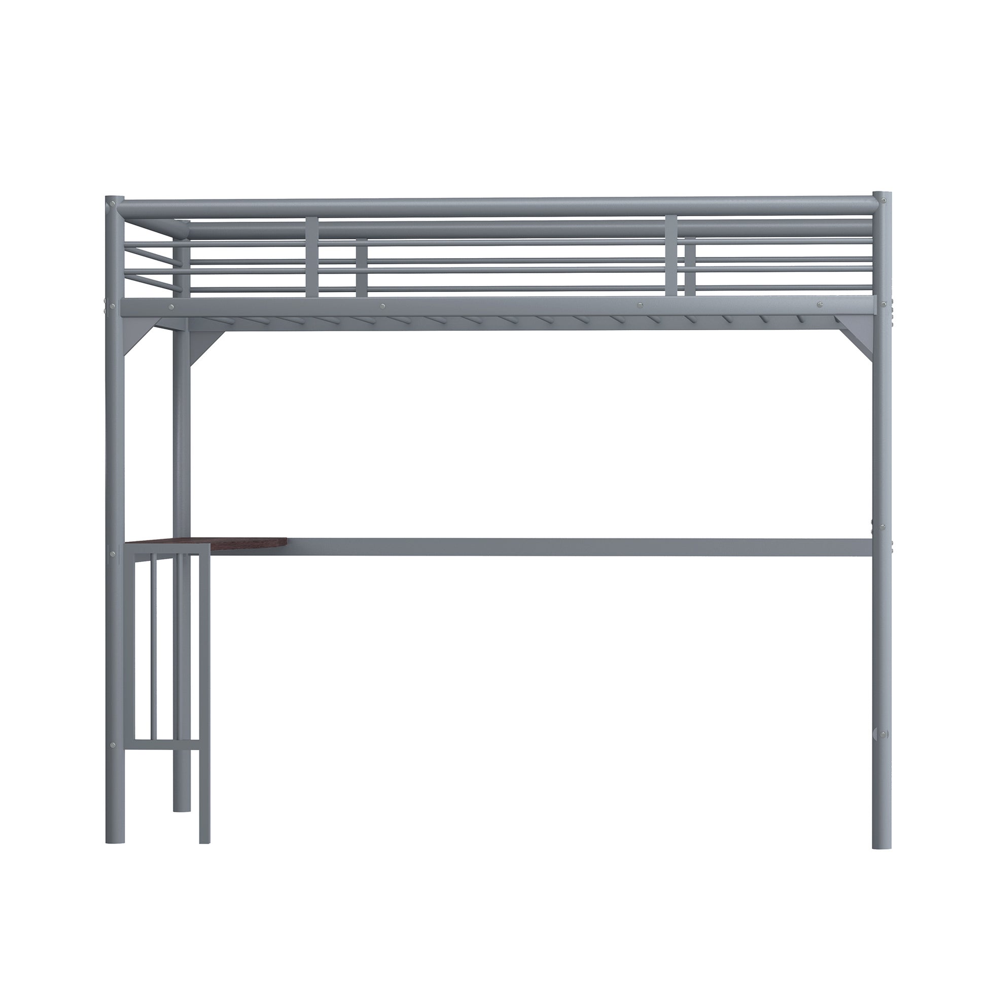 Twin Metal Loft Bed With Desk, Ladder And Guardrails, Bookdesk Under Bed, Silver Silver Metal