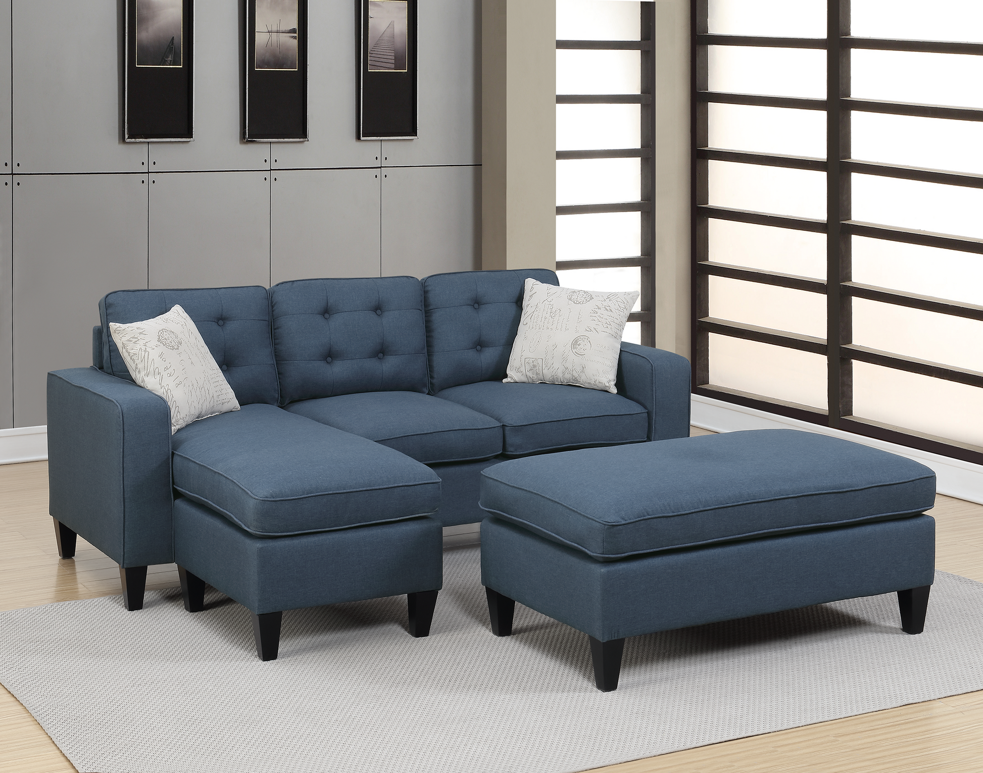 Sectional Set In Navy Navy Fabric