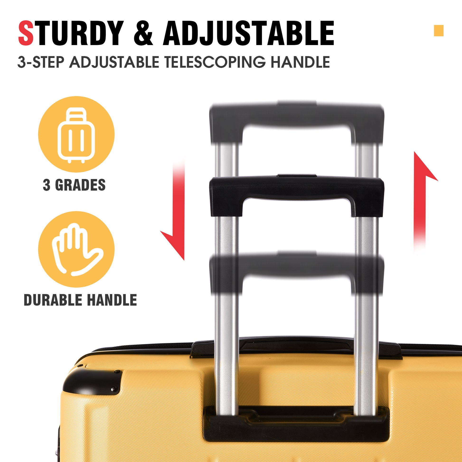 Suitcase Set 3 Piece Luggage Set Carry On Hardside Luggage With Tsa Lock Lightweight 20''24''28'' Yellow Abs