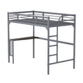 Twin Metal Loft Bed With Desk, Ladder And Guardrails, Bookdesk Under Bed, Silver Silver Metal