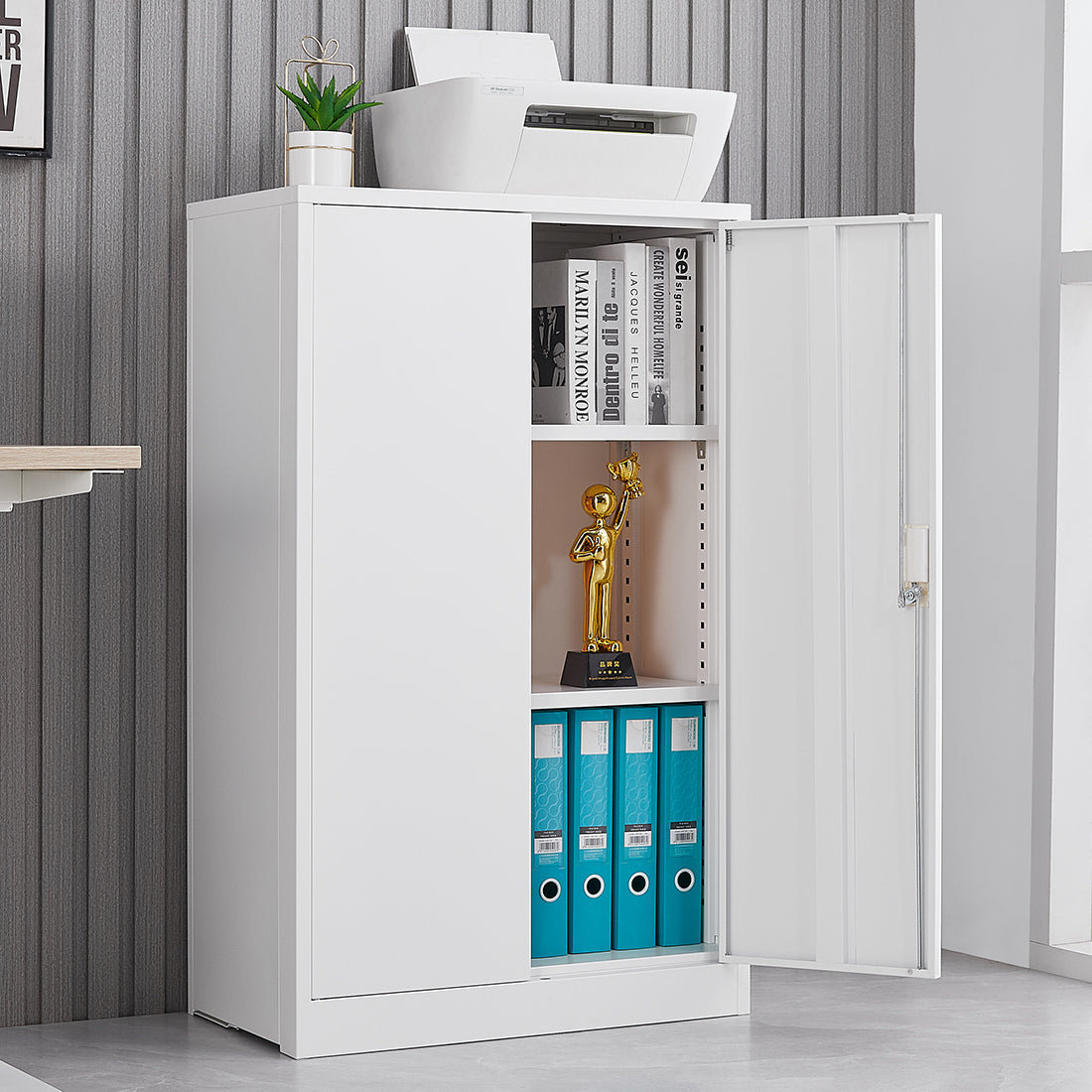 Metal Storage Cabinet With Locking Doors And Adjustable Shelf, Folding Filing Storage Cabinetfolding Storage Locker Cabinet For Home Office,School,Garage, White White Steel