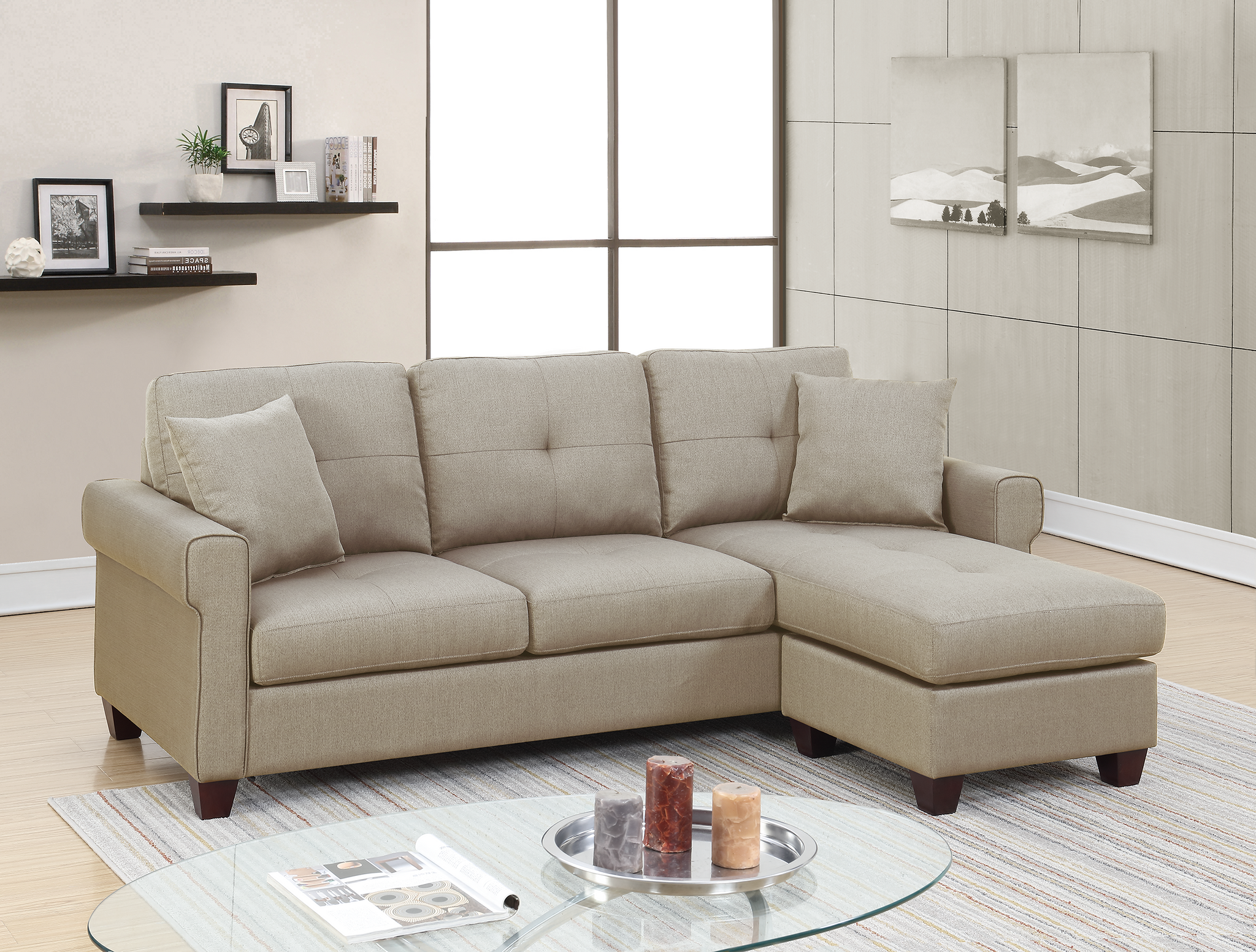 2 Pcs Sectional In Beige Beige Fabric