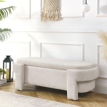 Linen Fabric Upholstered Bench With Large Storage Space For The Living Room, Entryway And Bedroom,Beige, 51.5''X20.5''X17'' Beige Foam