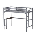 Twin Metal Loft Bed With Desk, Ladder And Guardrails, Bookdesk Under Bed, Silver Silver Metal