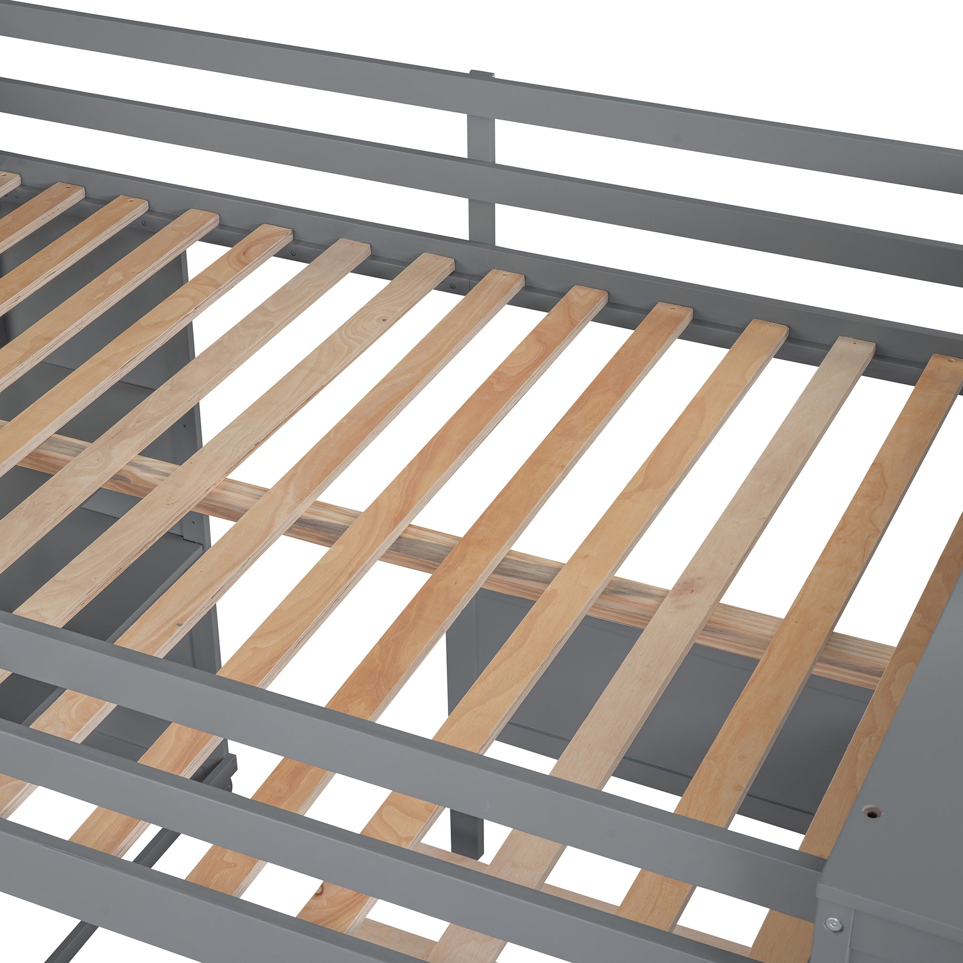 Full Size Loft Bed With A Twin Size Stand Alone Bed, Shelves,Desk,And Wardrobe Gray Gray Solid Wood