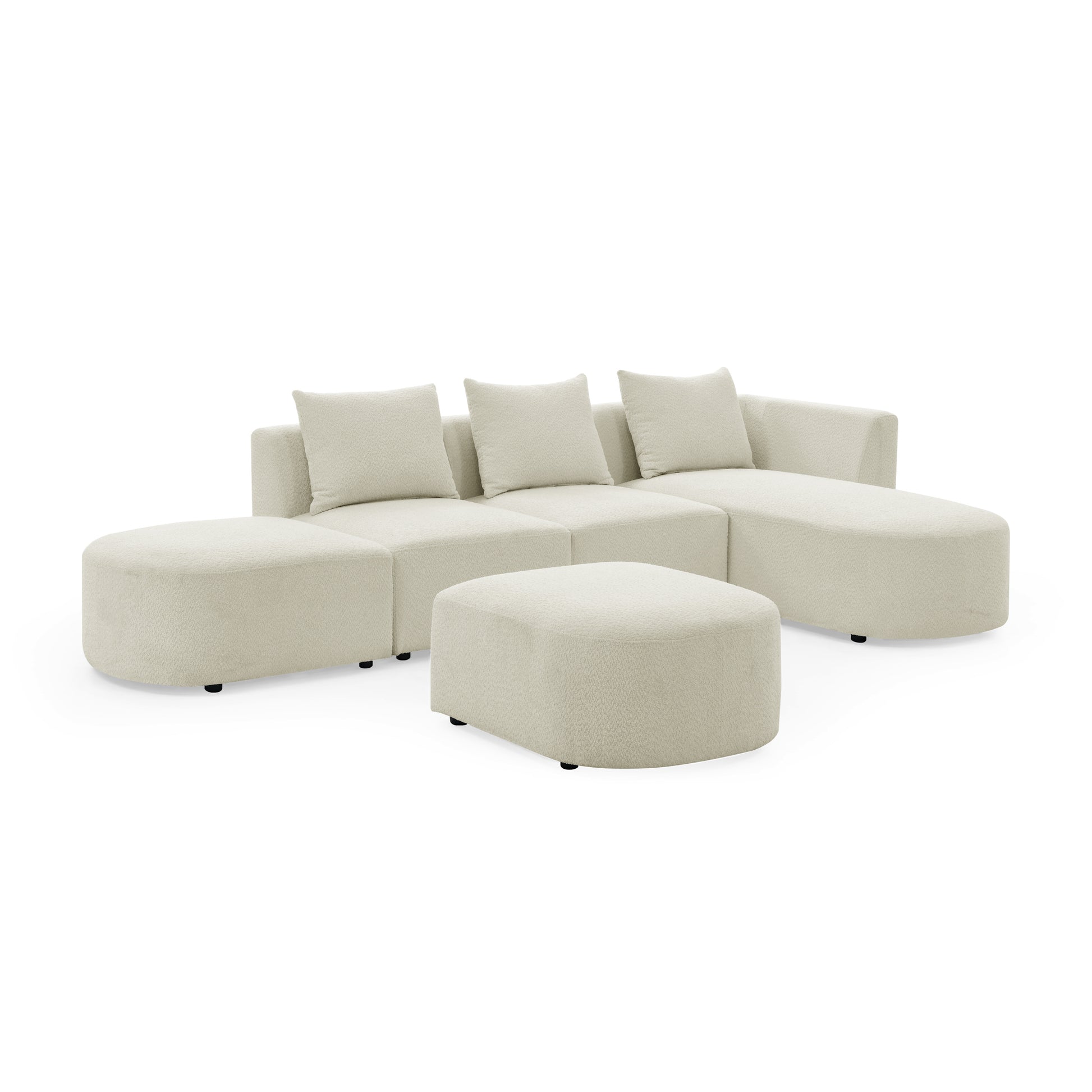 L Shape Sectional Sofa With Right Side Chaise And Ottoman, Modular Sofa, Diy Combination, Loop Yarn Fabric, Beige Beige Polyester Wood Tight Back Eucalyptus Square Arms Polyester 5 Seat