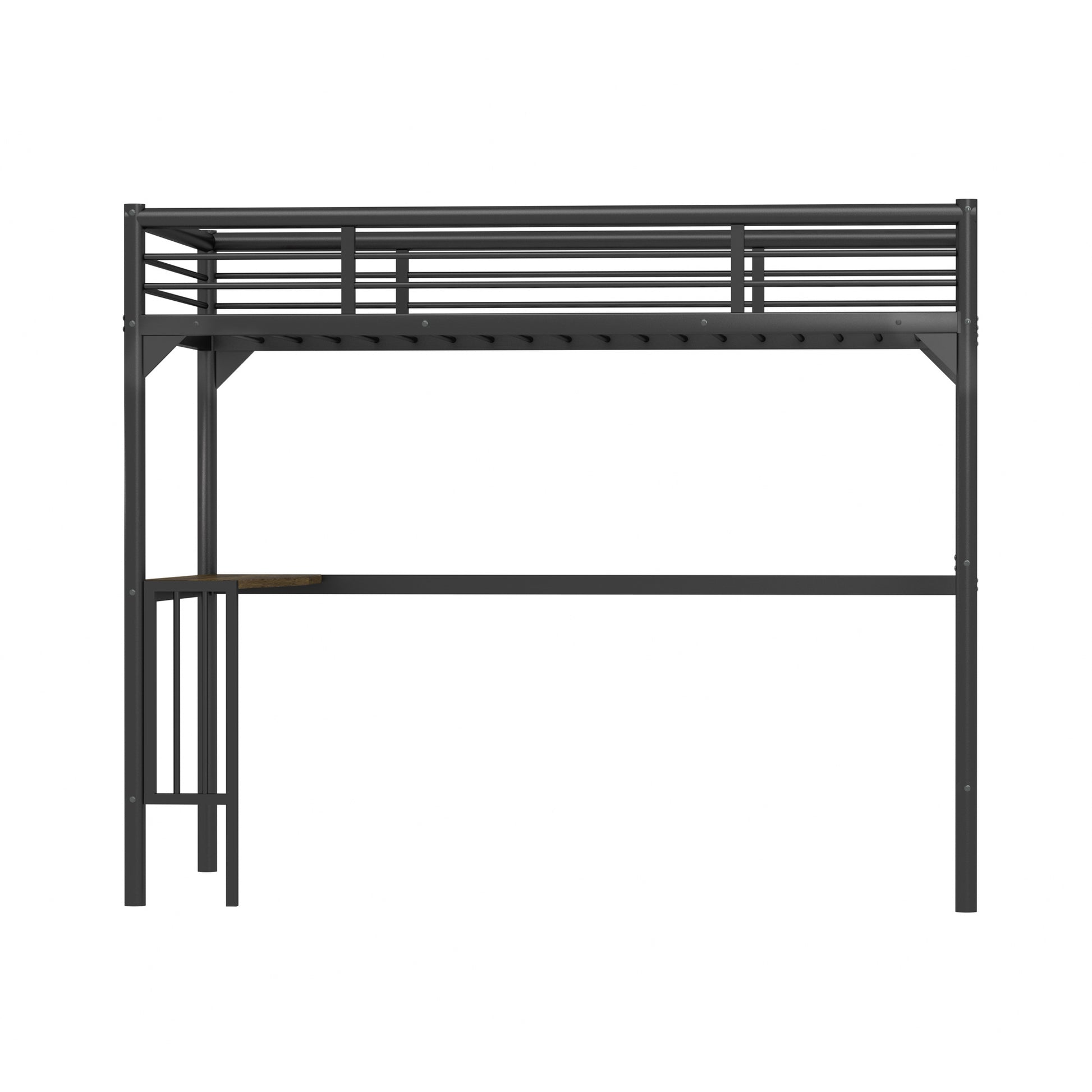 Twin Metal Loft Bed With Desk, Ladder And Guardrails,Bookdesk Under Bedblack Black Metal