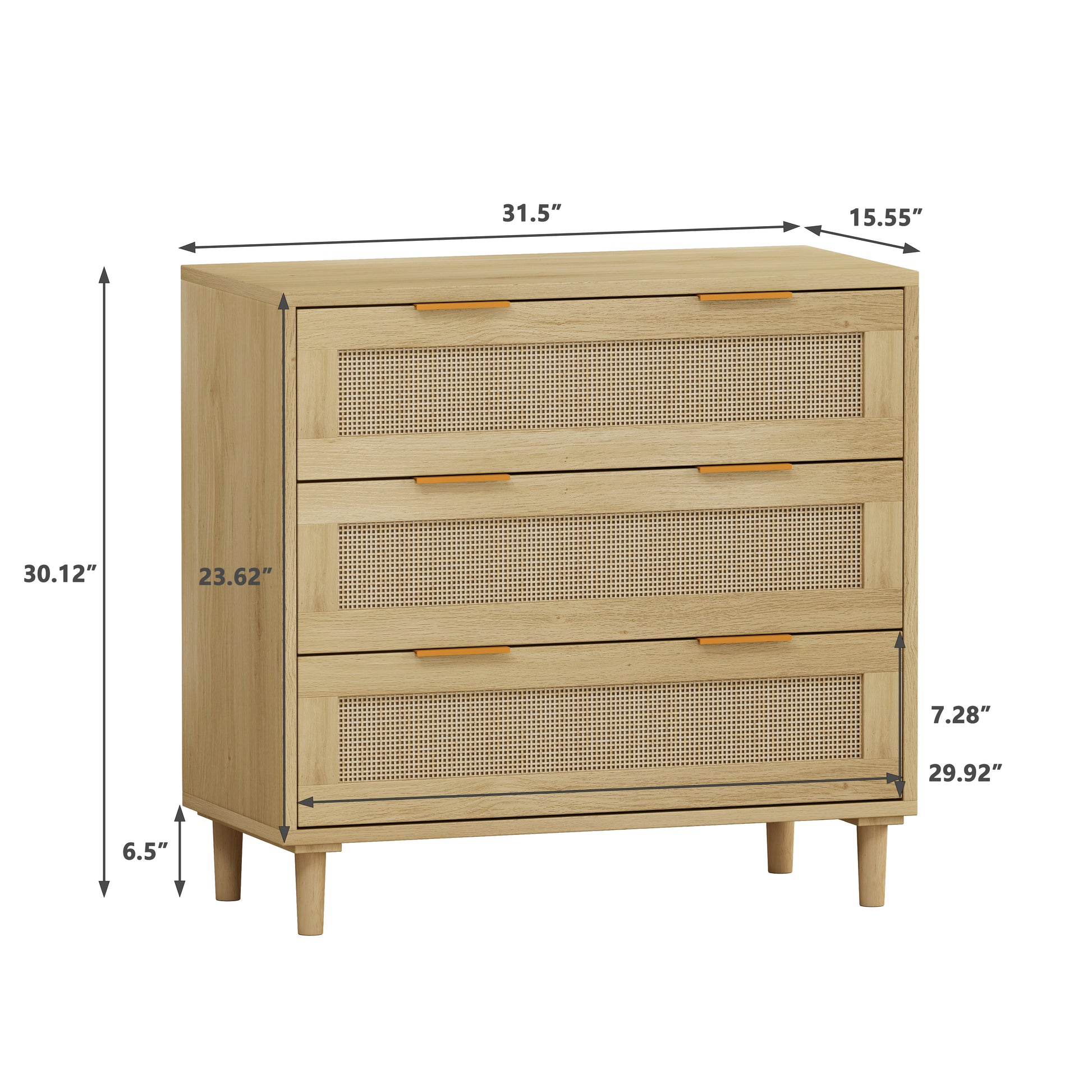 3 Drawers Rattan Storage Cabinet Rattan Drawer Set Of 2 ,For Bedroom,Living Room,Dining Room,Hallways,Oak Oak Primary Living Space Mdf