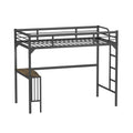 Twin Metal Loft Bed With Desk, Ladder And Guardrails,Bookdesk Under Bedblack Black Metal