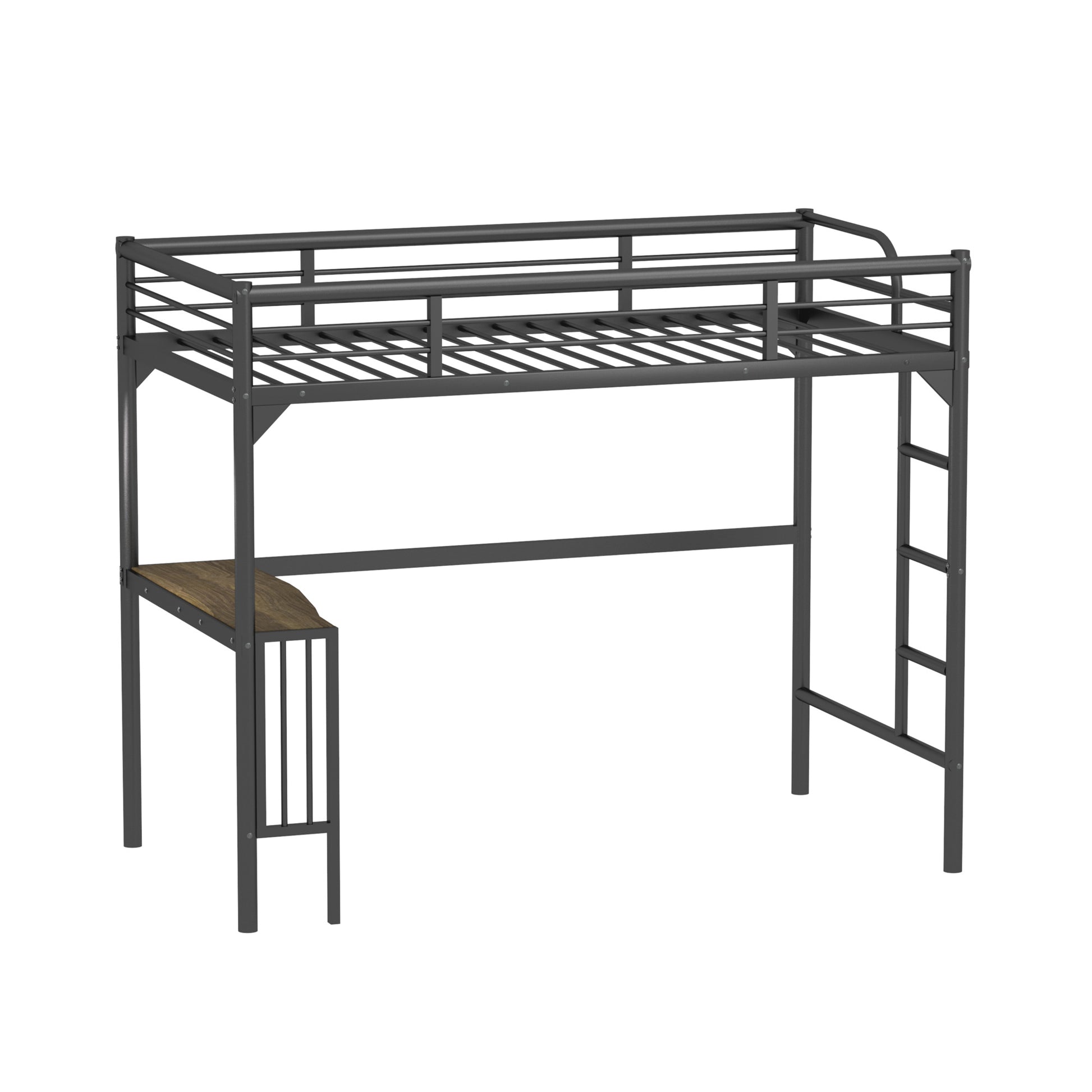 Twin Metal Loft Bed With Desk, Ladder And Guardrails,Bookdesk Under Bedblack Black Metal