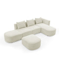 L Shape Sectional Sofa With Right Side Chaise And Ottoman, Modular Sofa, Diy Combination, Loop Yarn Fabric, Beige Beige Polyester Wood Tight Back Eucalyptus Square Arms Polyester 5 Seat