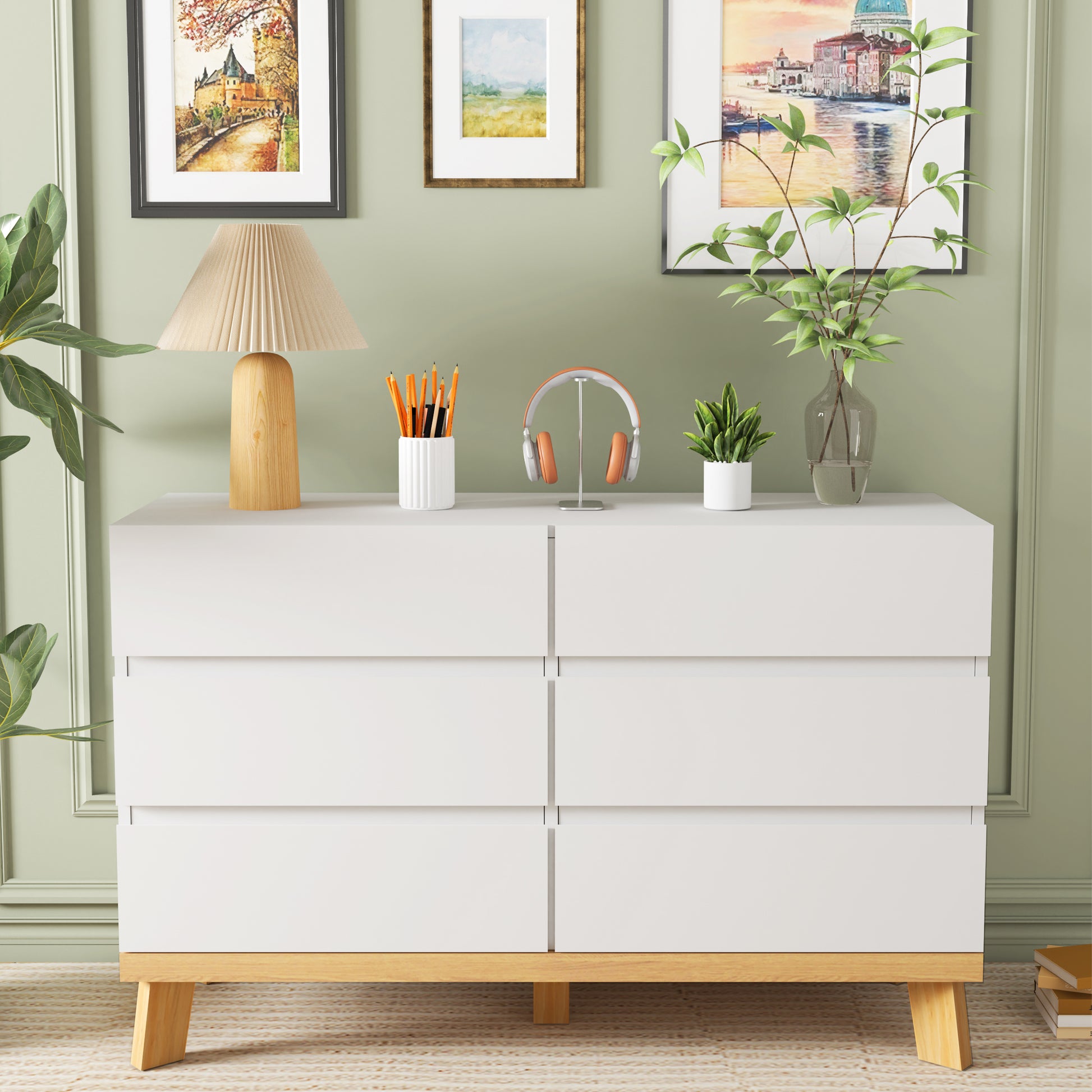 47.24"6 Drawers Mdf Storage Cabinet,For Bedroom,Living Room,Dining Room,Hallways,White White Mdf