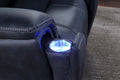 Triple Power Recliner With Lighted Cupholders Ocean Bluetransitional Design Dark Blue Foam Fabric