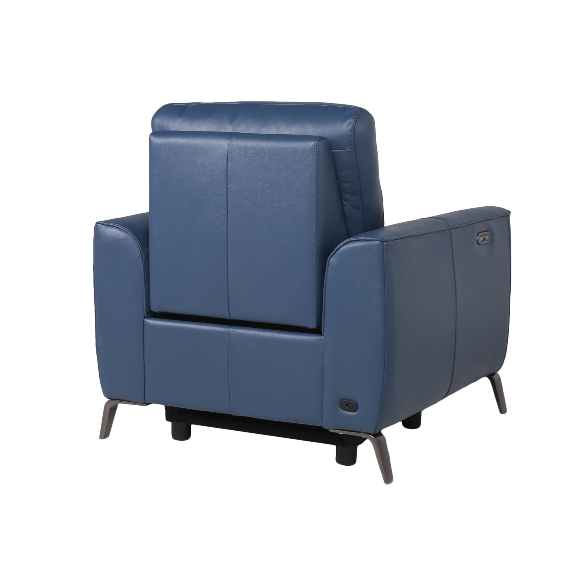 Fashionable Ocean Blue Leather Reclining Chair Dual Power Mechanism, High Leg Style Stylish Comfort Package Dark Blue Foam Leather