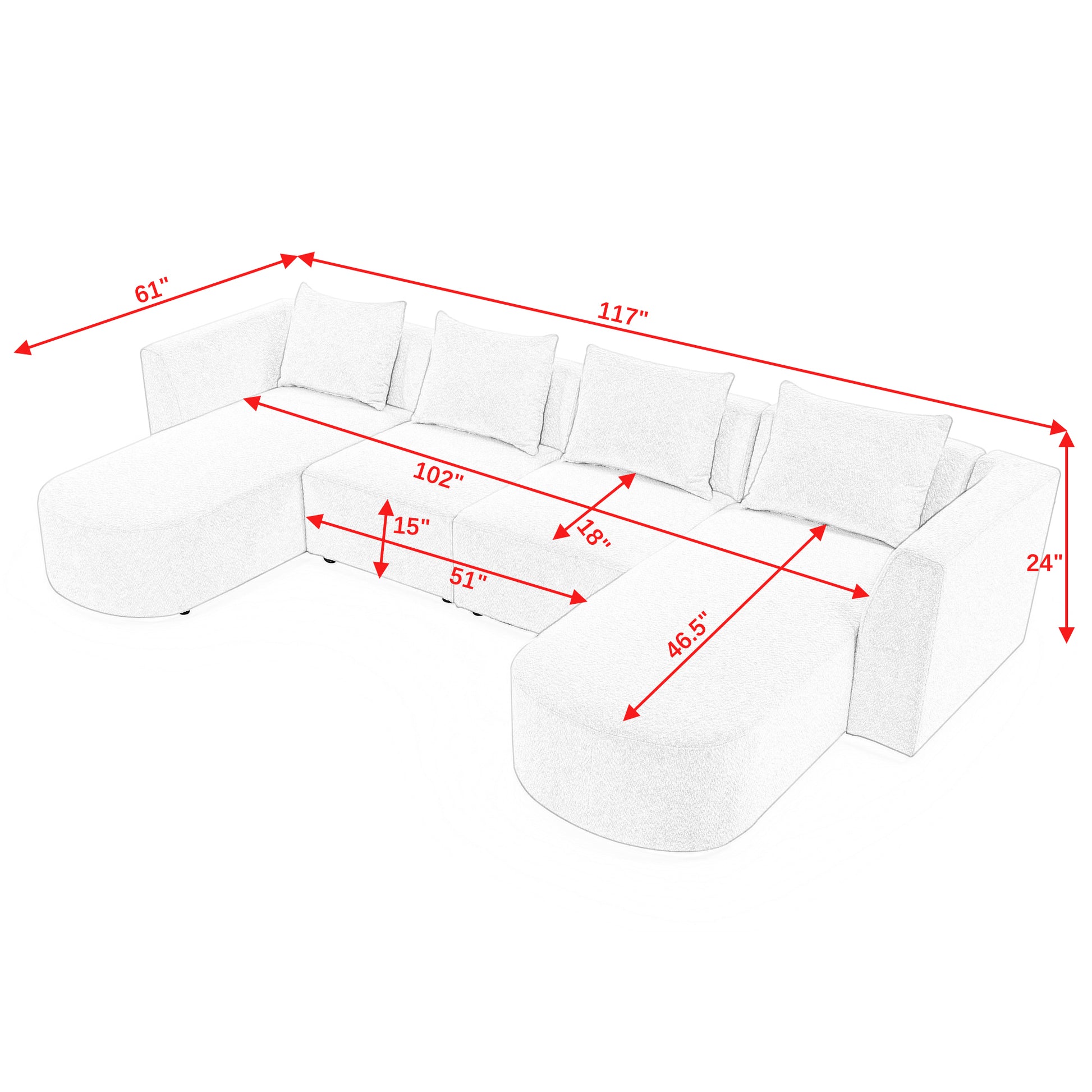 U Shape Sectional Sofa Including Two Single Seats And Two Chaises, Modular Sofa, Diy Combination, Loop Yarn Fabric, Navy Navy Wood Medium Soft Tight Back Eucalyptus Square Arms Polyester 4 Seat