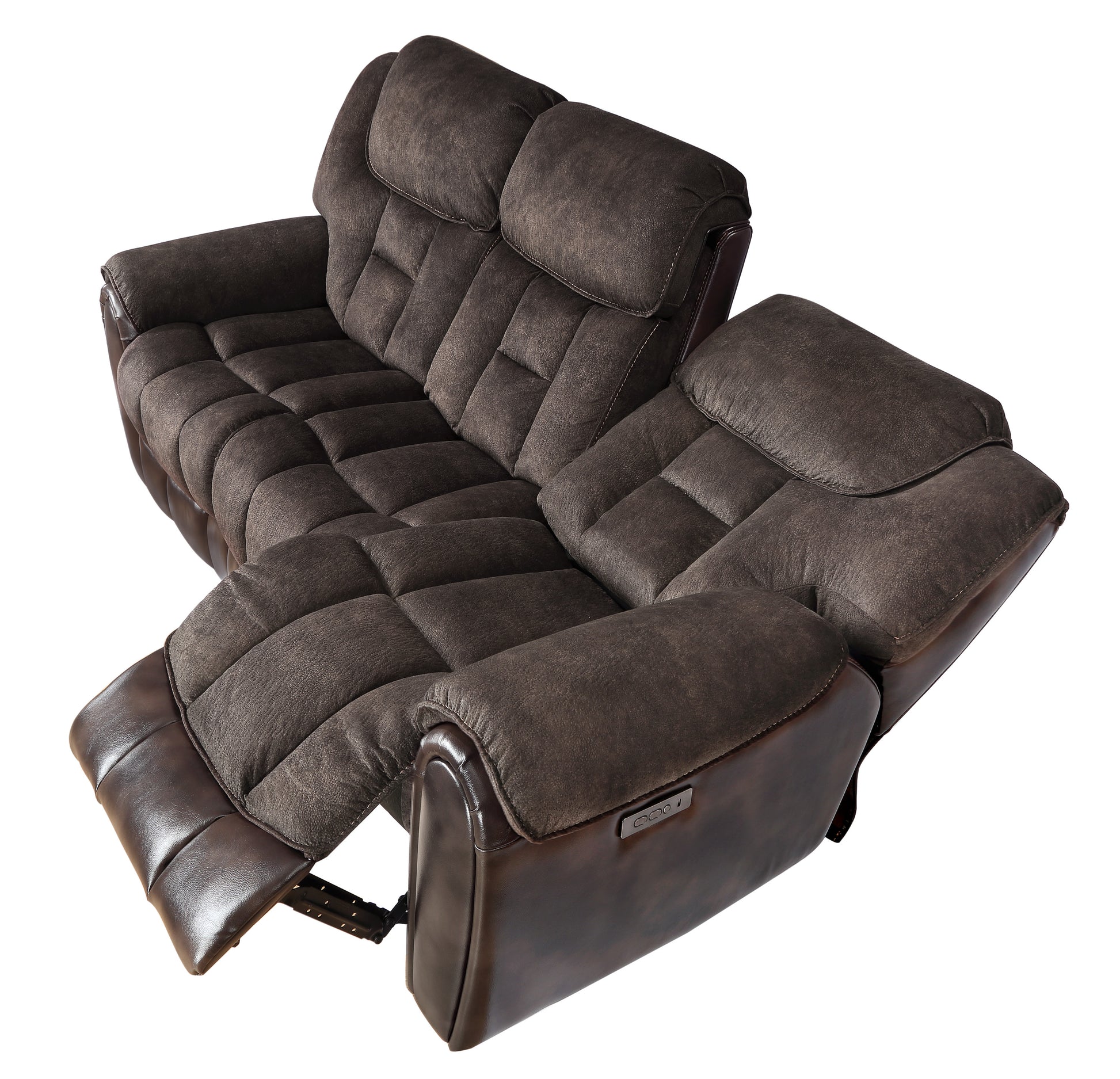 Transitional Dual Power Leather Loveseat Reclining Seats, Top Grain Leather, High Leg Design Compact And Comfortable Espresso Foam Polyester