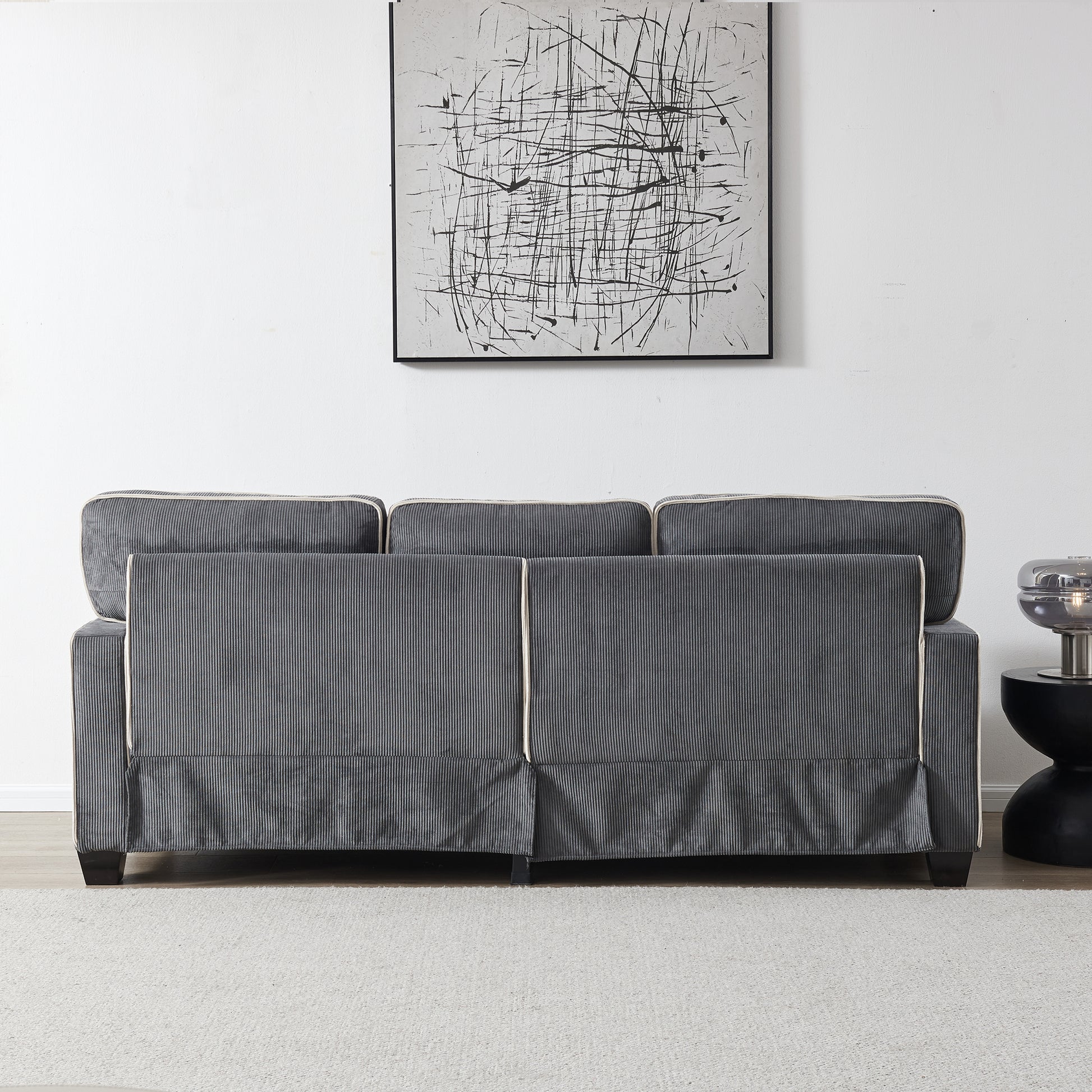 Living Room Sofa With Storage Dark Grey Corduroy Dark Grey Foam Corduroy