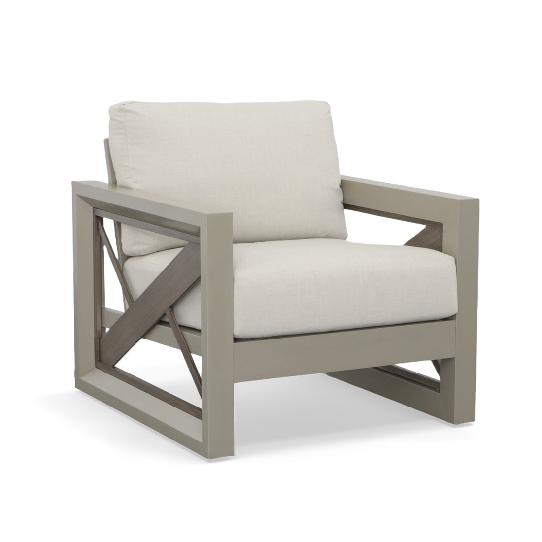 Outdoor Patio Beveled Panels Arm Chair Modern Geometric Pattern, Rust Resistant Tan Aluminium