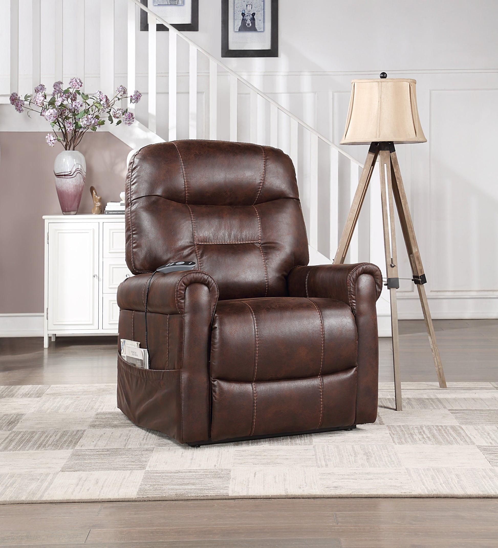 Comfortable Power Recliner Lift Chair Easy Ingress Egress, Heat, Adjustable Massage Plush Seating Experience Walnut Foam Fabric