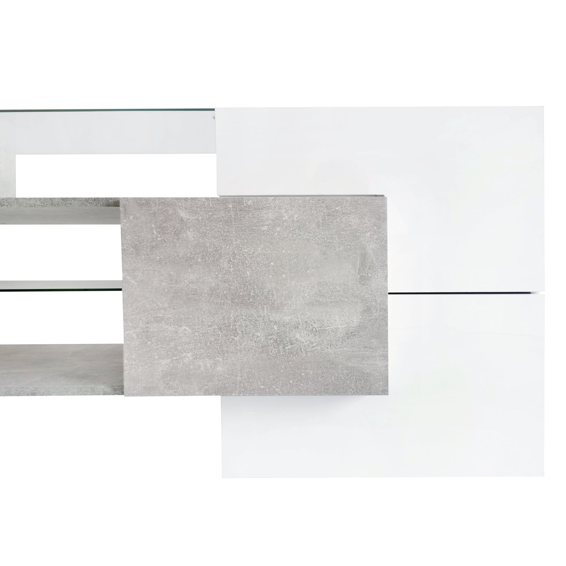 Unique Shape Tv Stand With 2 Illuminated Glass Shelves, High Gloss Entertainment Center For Tvs Up To 88", Versatile Tv Cabinet With Led Color Changing Lights For Living Room, Grey Grey Particle Board