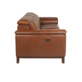 Dual Power Leather Reclining Sofa Articulating Power Headrest, Padded Armrest Coach Colored, Luxurious Comfort Brown Foam Leather 2 Seat