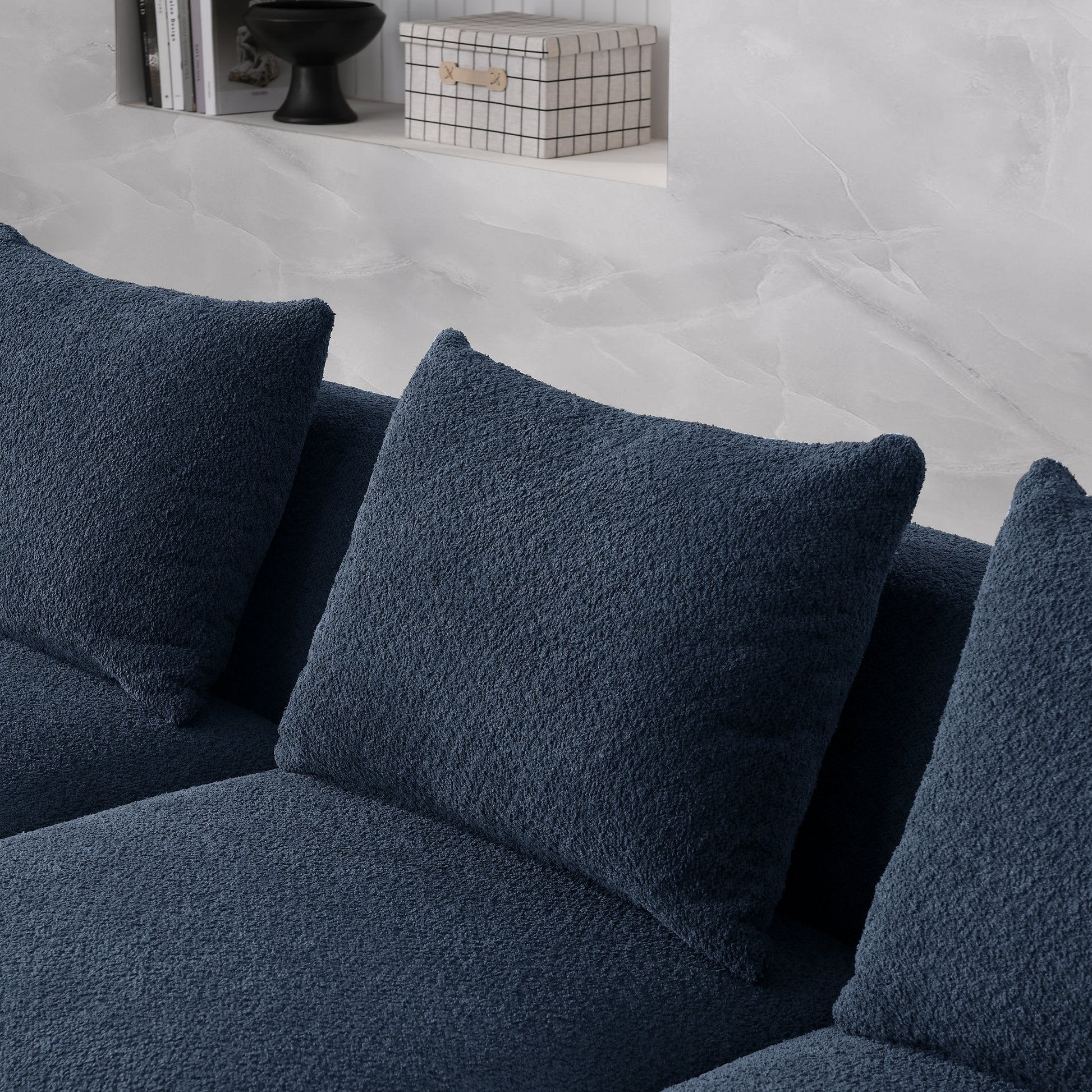 L Shape Sectional Sofa With Right Side Chaise And Ottoman, Modular Sofa, Diy Combination, Loop Yarn Fabric, Navy Navy Polyester Wood Tight Back Eucalyptus Square Arms Polyester 5 Seat