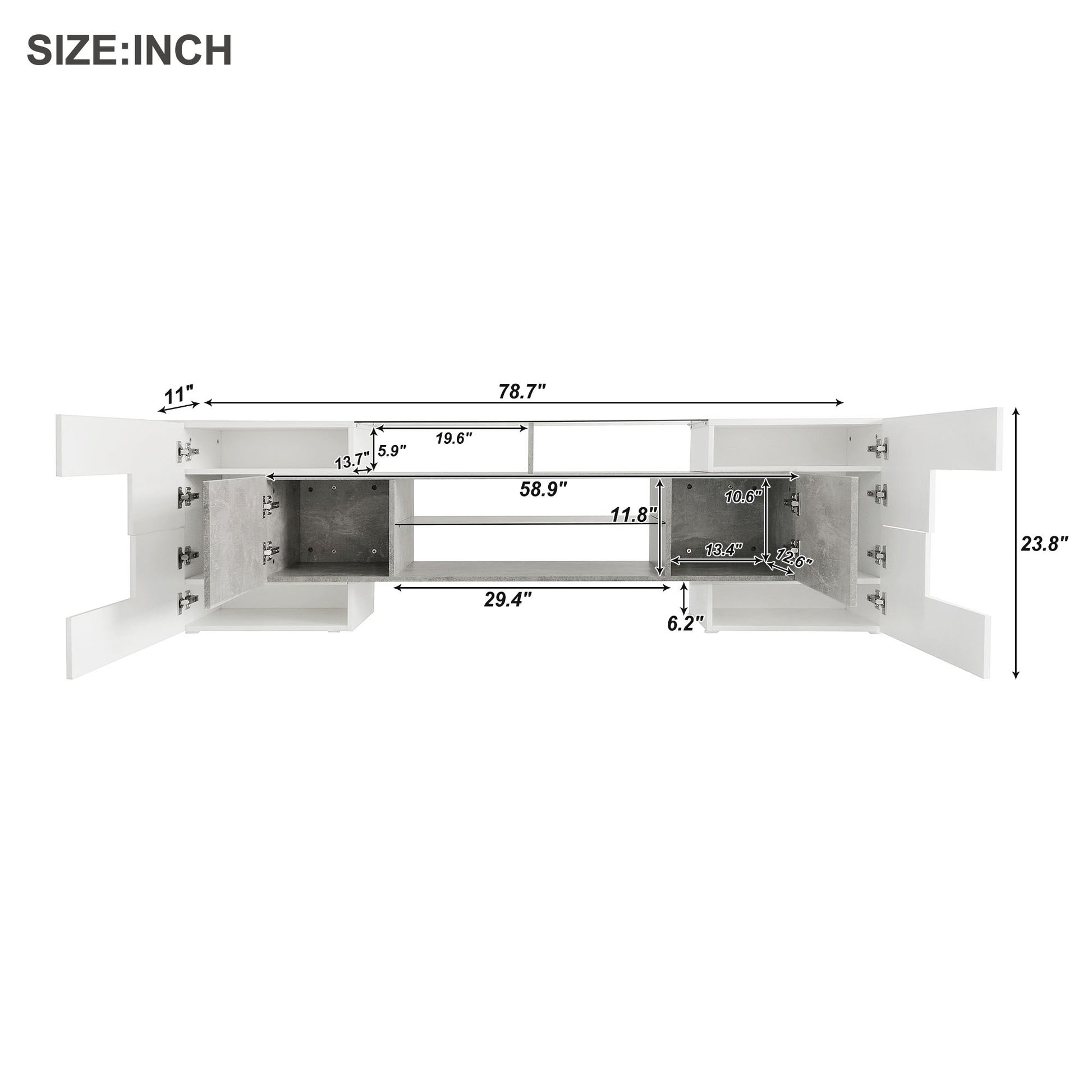 Unique Shape Tv Stand With 2 Illuminated Glass Shelves, High Gloss Entertainment Center For Tvs Up To 88", Versatile Tv Cabinet With Led Color Changing Lights For Living Room, Grey Grey Particle Board