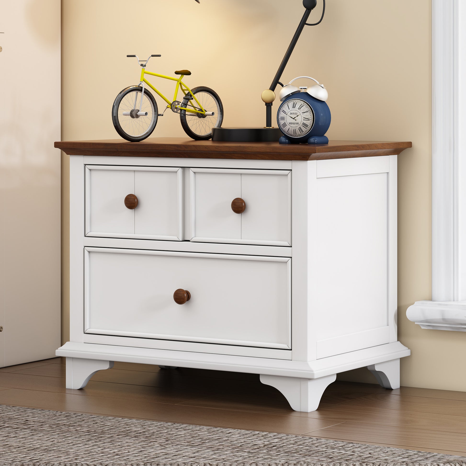 3 Pieces Wooden Captain Bedroom Set Twin Bed With Trundle, Nightstand And Dresser, White Walnut White Walnut Wood