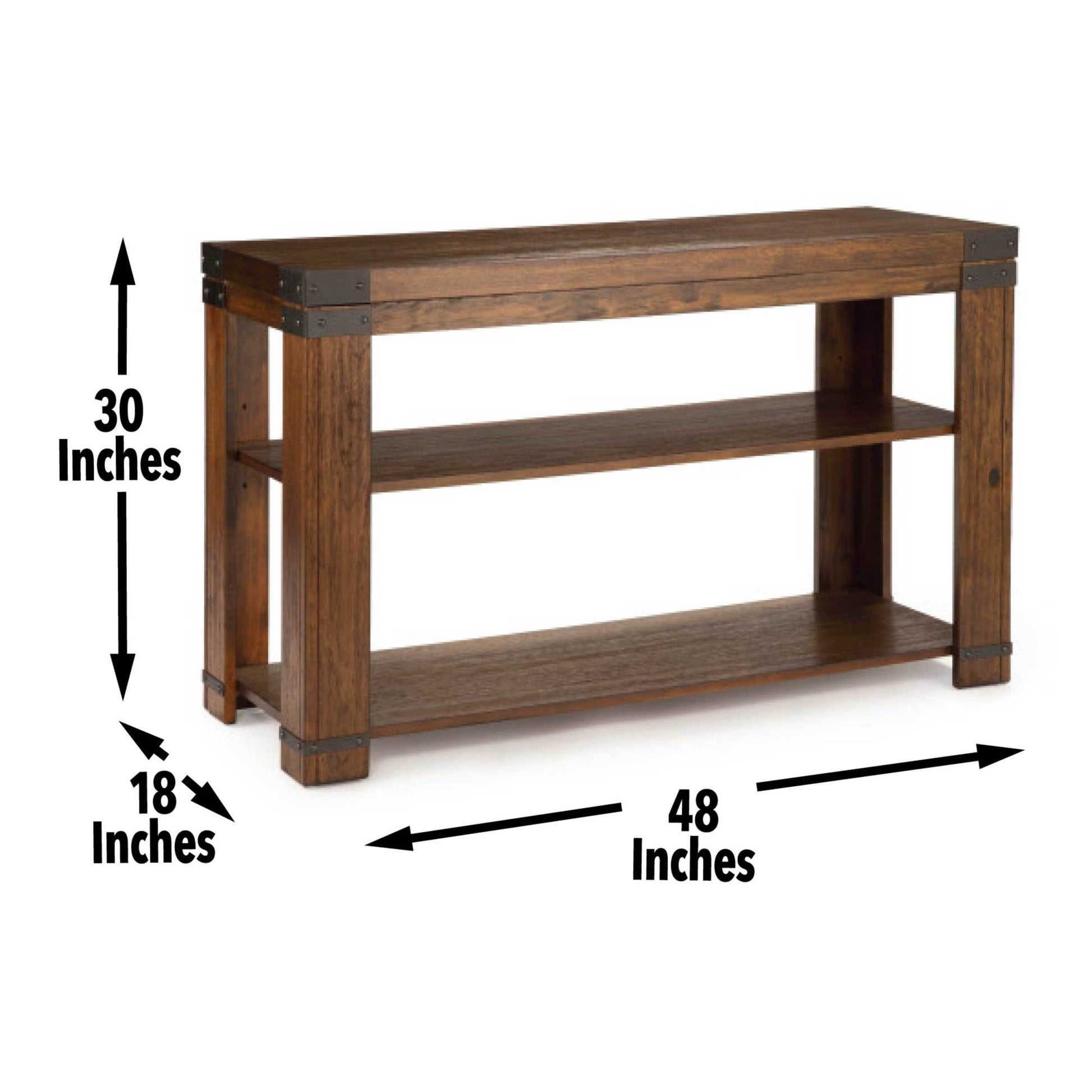 Simple Industrial Occasional Collection Hardwood Solids, Mango Veneers, Medium Cherry Finish Bottom Shelf, Metal Bracket Accents Cherry Solid Wood Mdf