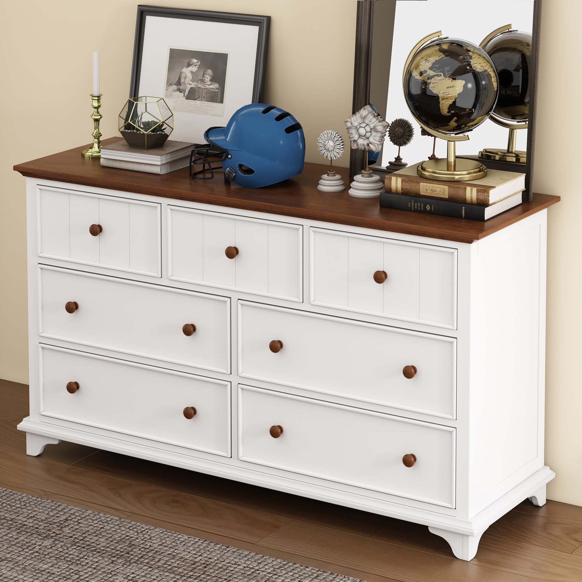 3 Pieces Wooden Captain Bedroom Set Twin Bed With Trundle, Nightstand And Dresser, White Walnut White Walnut Wood