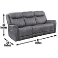 Transitional Power Reclining Sofa Neutral Faux Suede, Power Footrest, Power Headrest Built To Last, Usb Charging Grey Foam Fabric 3 Seat