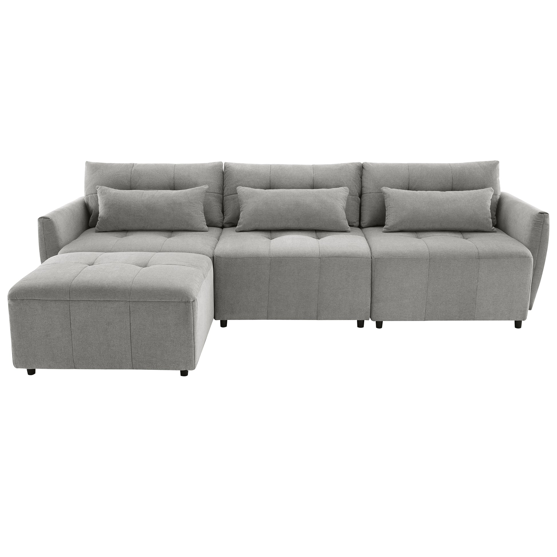 113.3" Convertible Sectional Sofa Couch 3 Seat L Shaped Sofa With Movable Ottoman And Usb For Apartment, Living Room, Bedroom, Grey Grey Chenille 3 Seat