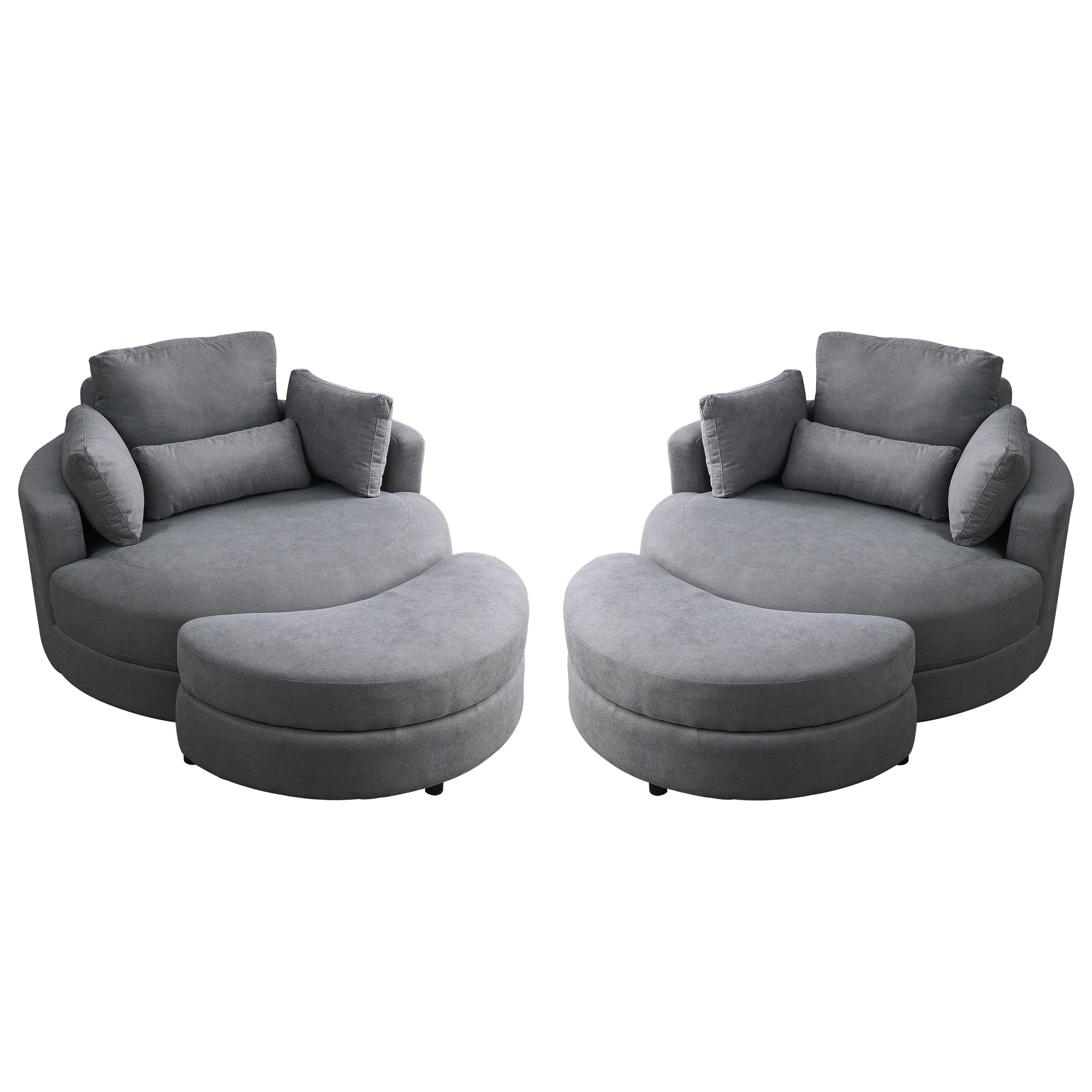 Video Welike Swivel Accent Barrel Modern Dark Grey Sofa Lounge Club Big Round Chair With Storage Ottoman Linen Fabric For Living Room Hotel With Pillows,2Pcs. Dark Grey Foam Fabric