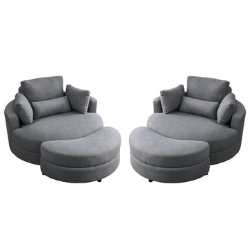 Video Welike Swivel Accent Barrel Modern Dark Grey Sofa Lounge Club Big Round Chair With Storage Ottoman Linen Fabric For Living Room Hotel With Pillows,2Pcs. Dark Grey Foam Fabric