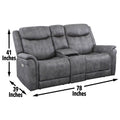 Transitional Console Loveseat Gray Faux Suede, Power Footrest, Power Headrest Concealed Cupholders, Built In Console Comfortable And Durable Design Dark Grey Fabric