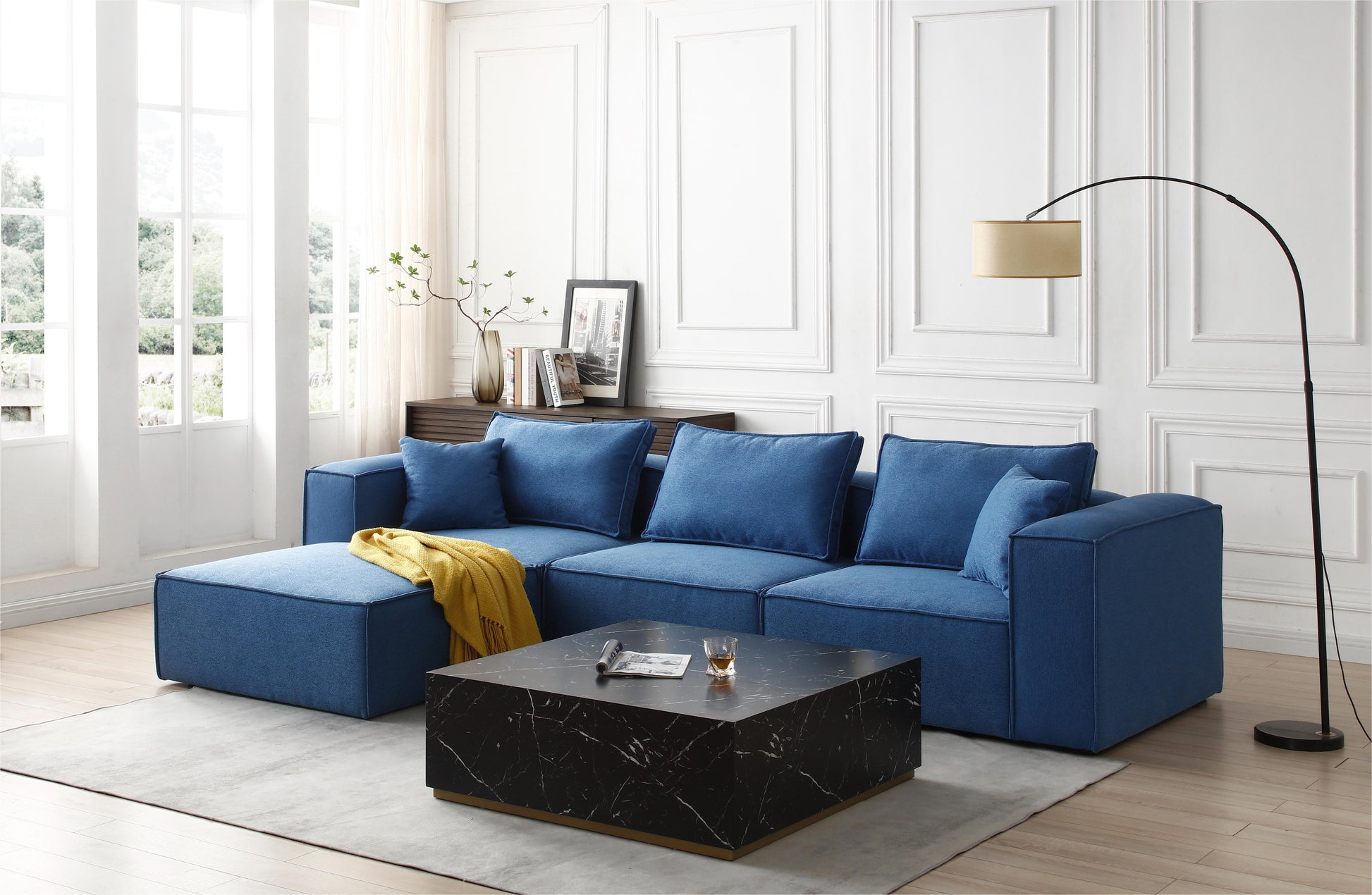 4 Piece Upholstered Sectional Sofa In Blue Blue Fabric