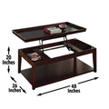 Versatile Lift Top Cocktail Table Hardwood Solids, Birch Veneer, Merlot Cherry Finish Hidden Storage, Mobility Casters, Bottom Shelf Brown Solid Wood Mdf