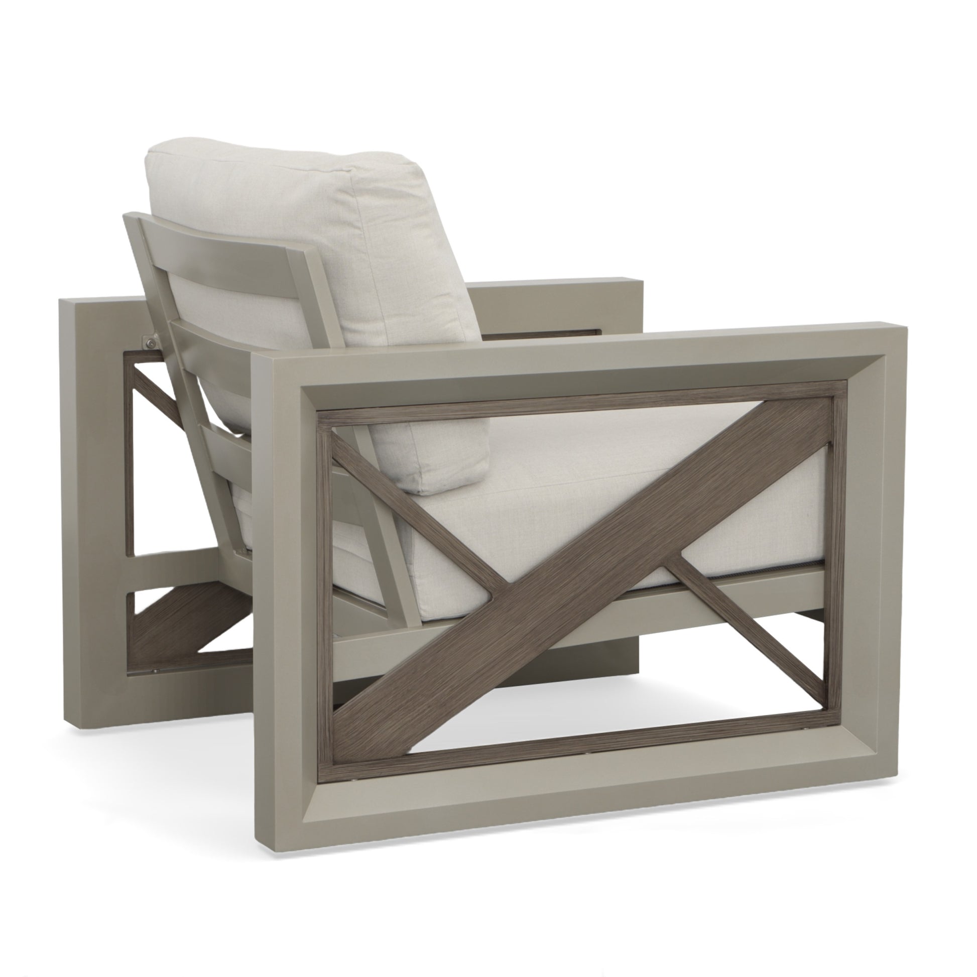 Outdoor Patio Beveled Panels Arm Chair Modern Geometric Pattern, Rust Resistant Tan Aluminium