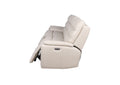 Modern Dual Power Reclining Sofa Power Footrest, Articulating Power Headrest Top Grain Leather, Horizontal Channeled Back, Usb Ports Ivory Foam Leather