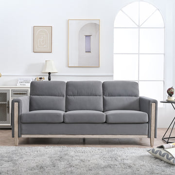 Comfortable Solid Wood Three Seater Sofa Soft Cushions, Durable And Long Lasting,79.5" Sofa Couch For Living Room Gray Fabric Fabric
