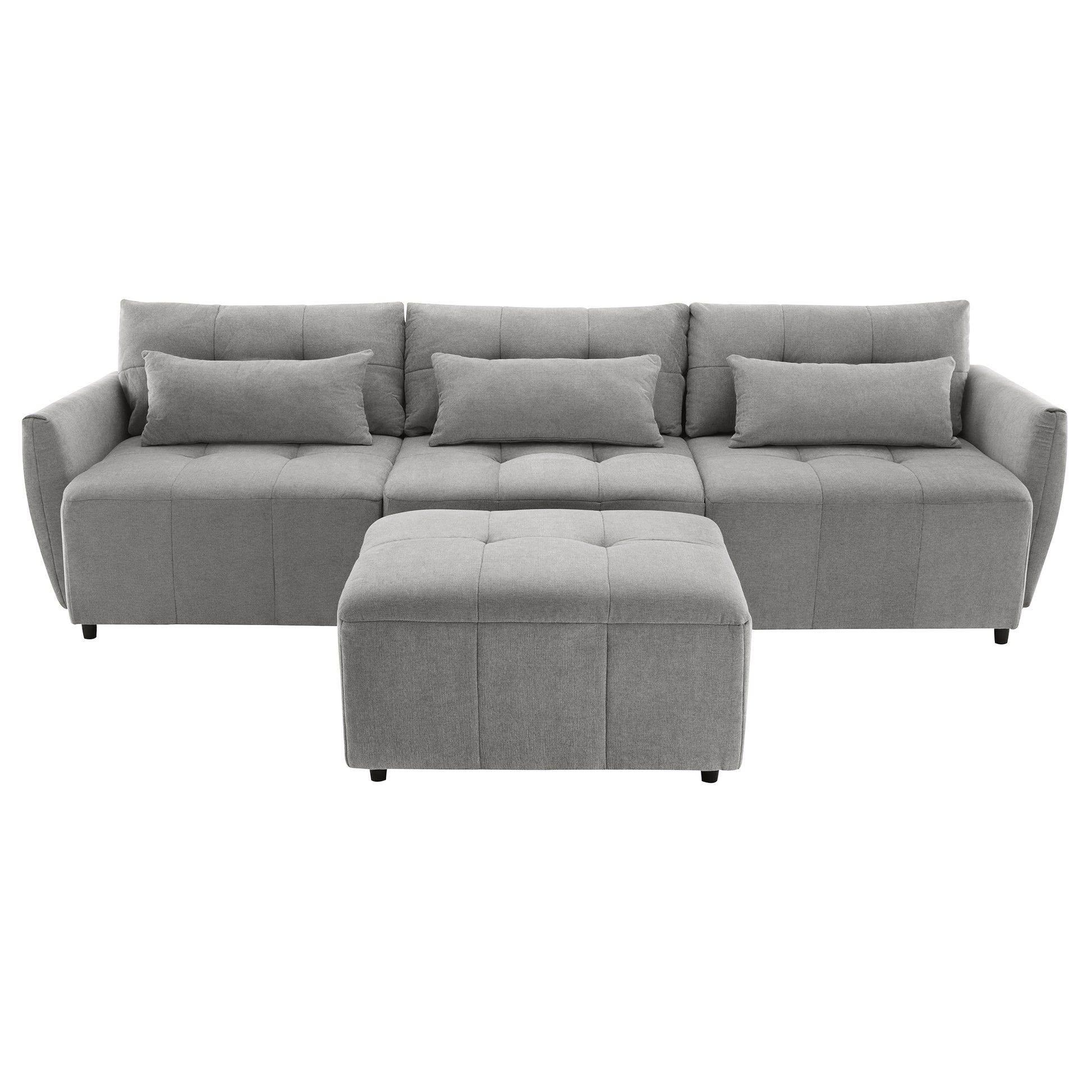 113.3" Convertible Sectional Sofa Couch 3 Seat L Shaped Sofa With Movable Ottoman And Usb For Apartment, Living Room, Bedroom, Grey Grey Chenille 3 Seat