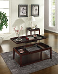 Versatile Lift Top Cocktail Table Hardwood Solids, Birch Veneer, Merlot Cherry Finish Hidden Storage, Mobility Casters, Bottom Shelf Brown Solid Wood Mdf