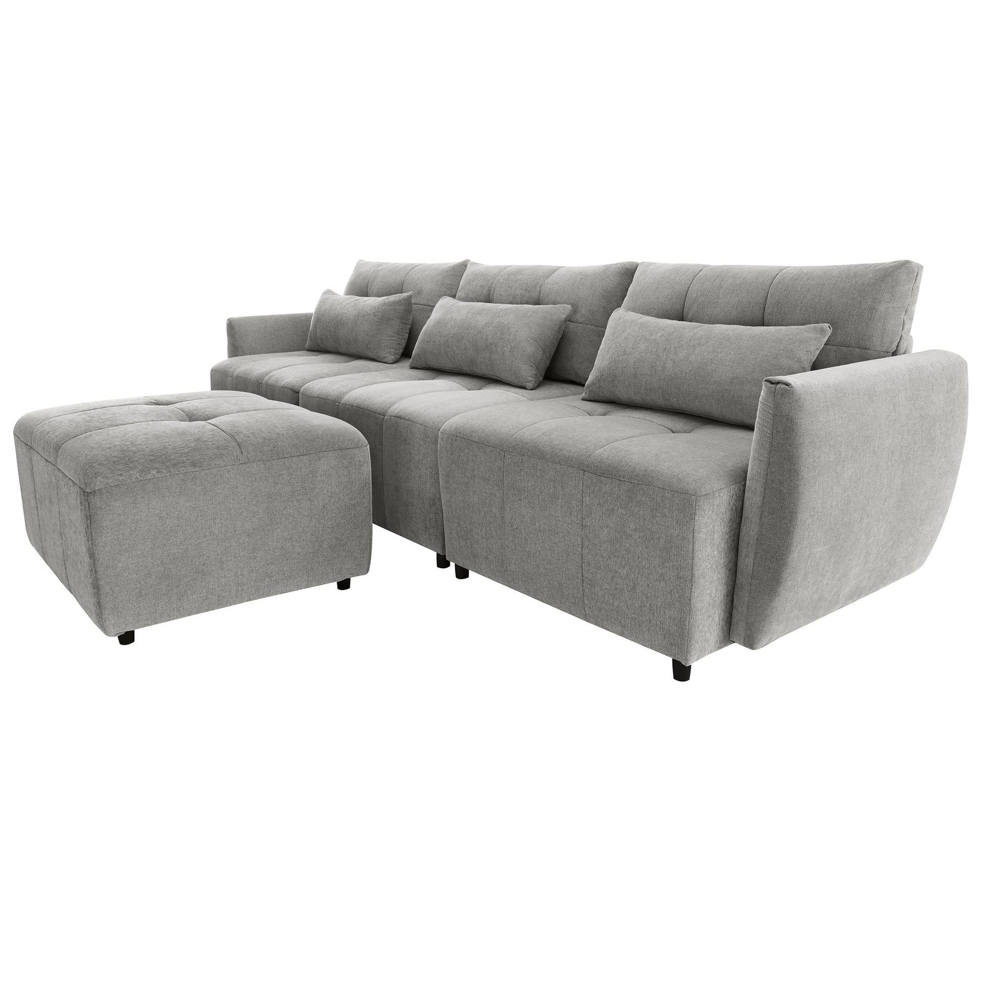 113.3" Convertible Sectional Sofa Couch 3 Seat L Shaped Sofa With Movable Ottoman And Usb For Apartment, Living Room, Bedroom, Grey Grey Chenille 3 Seat