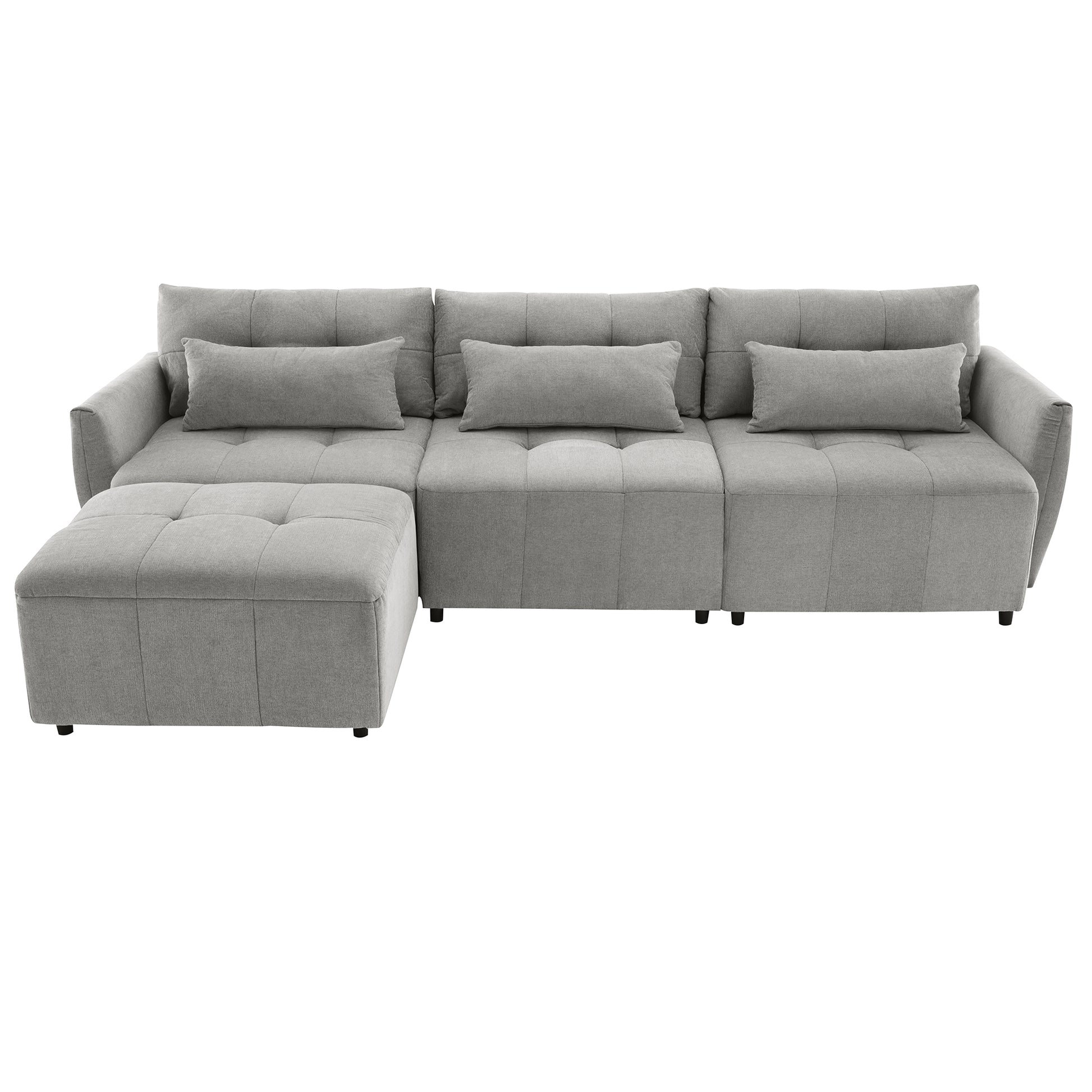 113.3" Convertible Sectional Sofa Couch 3 Seat L Shaped Sofa With Movable Ottoman And Usb For Apartment, Living Room, Bedroom, Grey Grey Chenille 3 Seat