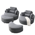 Video Welike Swivel Accent Barrel Modern Dark Grey Sofa Lounge Club Big Round Chair With Storage Ottoman Linen Fabric For Living Room Hotel With Pillows,2Pcs. Dark Grey Foam Fabric