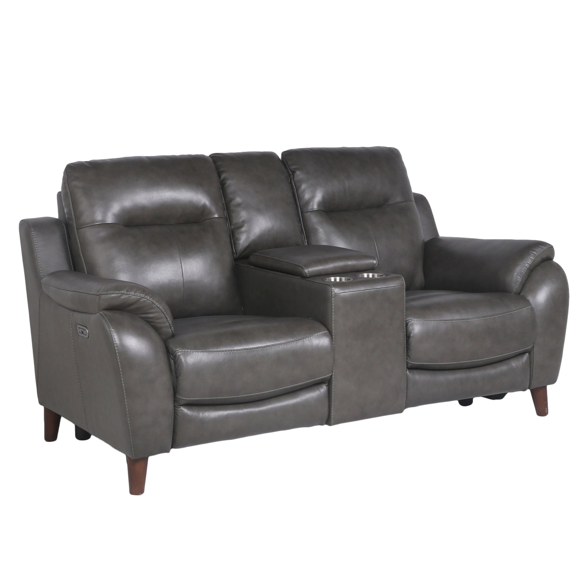 Trento Pwr Pwr Console Loveseat Charcoal Grey Foam Leather