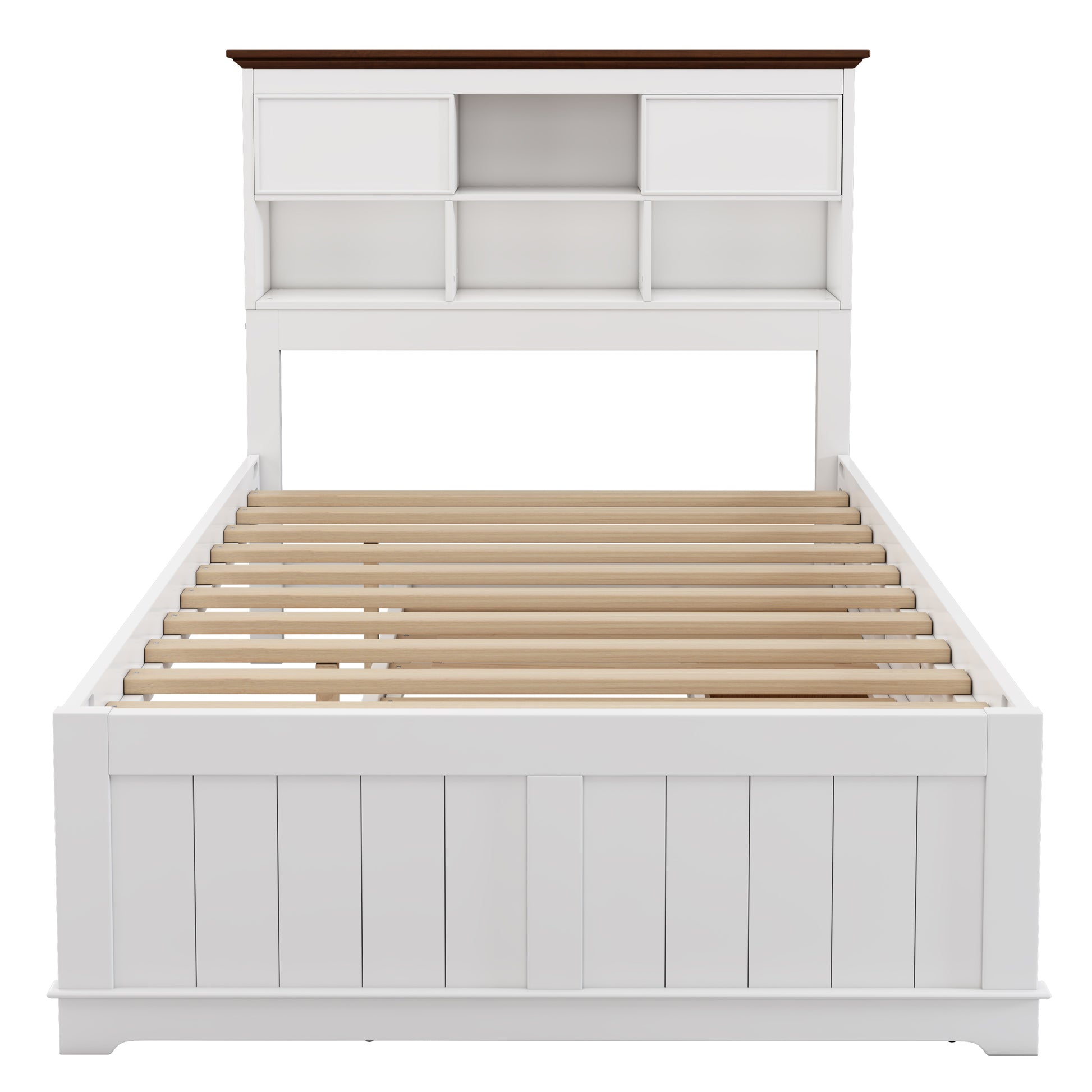 2 Pieces Wooden Captain Bedroom Set Full Bed With Trundle And Nightstand,White Walnut White Walnut Wood