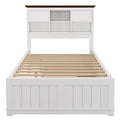 Solid Pine Captain Bookcase Bed With Trundle Bed And 3 Spacious Under Bed Drawers In Casual,Full, White Walnut White Walnut Wood