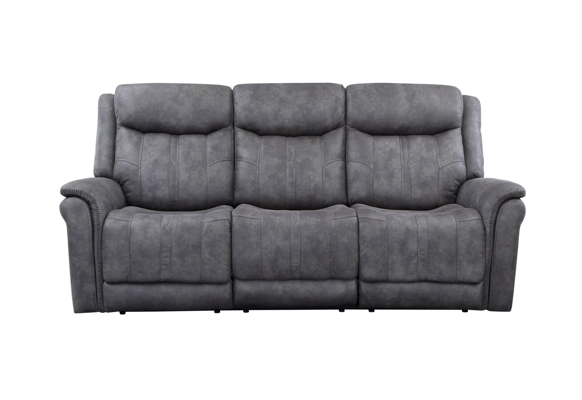 Transitional Power Reclining Sofa Neutral Faux Suede, Power Footrest, Power Headrest Built To Last, Usb Charging Grey Foam Fabric 3 Seat