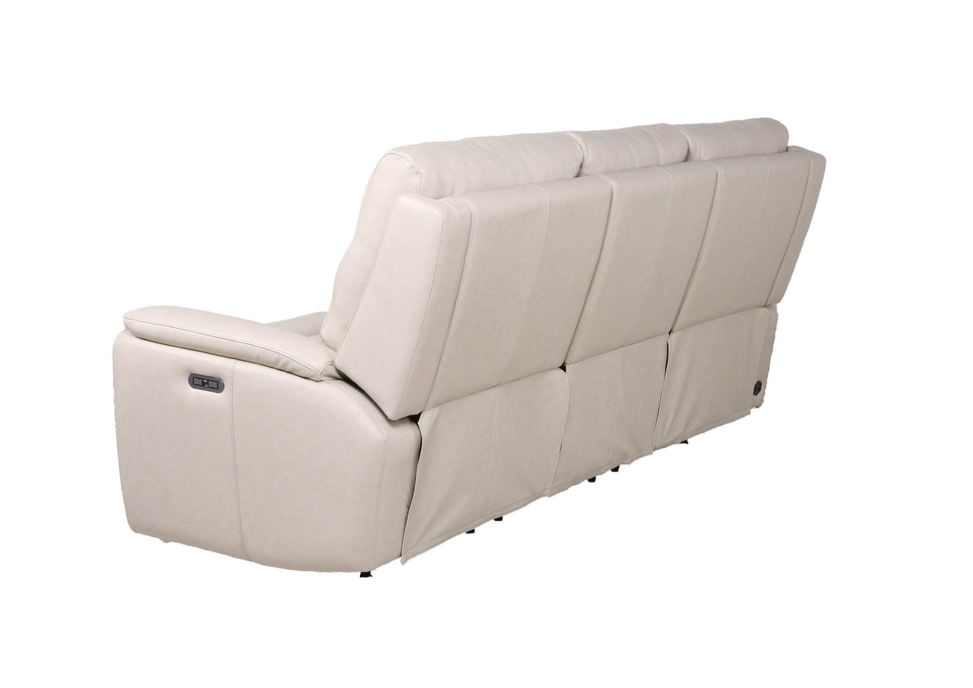 Modern Dual Power Reclining Sofa Power Footrest, Articulating Power Headrest Top Grain Leather, Horizontal Channeled Back, Usb Ports Ivory Foam Leather